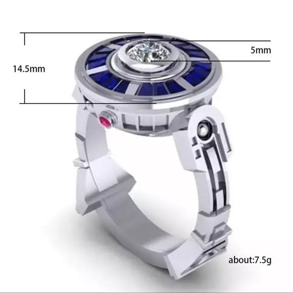New Unisex Stamped S925 Sterling Silver Sapphire Handmade Star Wars R2D2 Ring - Picture 7 of 9